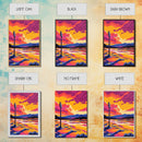 Sunset Landscape, Vibrant Nature Art, Framed Canvas Print, Colorful Wall Decor, Mountain Painting, Living Room Art, Modern Art