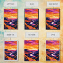 River Valley, Sunset Glow, Nature Escape, Vibrant Canyon, Framed Canvas Print, Living Room Wall Art, Western Landscape Painting