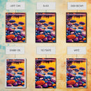 River Stones Reflection, Canvas Print, Colorful Sunset, Modern Landscape, Nature Artwork, Peaceful Lake, Warm Aesthetic, Living Room Art