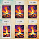 Campfire Blaze, Sunset Glow, Nature Landscape, Framed Canvas Print, Rustic Wall Art, Cabin Decor, Autumn Aesthetic, Warm Colors
