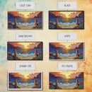 Sunset Beach, Waves, Colorful sunset beach seascape with waves and mountain view, Canvas Print, tropical coastal wall decor