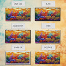 Reef Sunset, Underwater, Framed Canvas Print, Vibrant coral reef with tropical plants, sunset sky, Beachy decor, Bathroom Wall Art