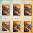 Sunset Mexico, Colorful, Travel, Framed Canvas Print vibrant coastal villa painting, colorful sunset art, Mediterranean boho travel vibes