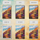 Ocean Trail, Bloom, Cliffside, Framed Canvas Print, Vibrant beach path painting, floral coastal art, boho landscape wall décor
