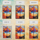 Beach Umbrella, Sunset, Framed Canvas Print, Tropical boho art, patio decor, summer beach vibe, colorful wall art, sunroom accent piece