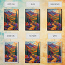 Colorful Mountain, Pathway, Autumn, Framed Canvas Print, Vibrant Fall Landscape Art, Boho Living Room Decor, Nature Wall Painting