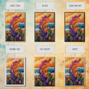 Feather Leaves, Ocean Vibe, Sunset Garden, Fall Colors, Framed Canvas Print, botanical wave art, autumn leaf decor, coastal plant painting