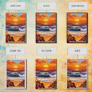 Sunset Beach, Crashing Waves, Golden Sky, Ocean Horizon — Canvas Print tropical landscape art, bathroom wall decor, modern beach vibe