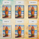 Floral Surfboard Art, Beach Sunset Decor, Tropical Surf Vibe, Canvas Print, Bright Ocean Wall Art, Bathroom Accent, Boho Coastal