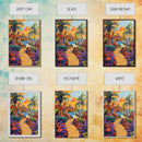 Coastal Village Path, Sunset Vibes, Tropical Getaway, Bright Colors, Framed Canvas Print, Coastal Wall Art, Living Room Decor, Boho Art