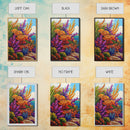 Coastal, Botanical, Garden, Flowers, Framed Canvas Print, Bright coastal flowers with ocean view, ideal summer vibe bathroom or patio wall art
