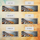 Colorful Pebble Shore, Vibrant Lake Stones, Blue Orange Rocks, Framed Canvas Print, Boho Coastal Style, Bathroom Wall Art