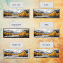 Golden Trees Trail, Snowy Peaks, Serene Landscape, Framed Canvas Print, Autumn Home Decor, Cozy Wall Art, Cabin Aesthetic