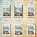 Biel/Bienne Switzerland Travel Poster Framed Canvas Print, Watercolor Painting, Wall Art, Home Decor, Scenic Travel Print
