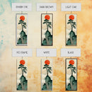 Bonsai Tree Mountain Red Sun Japanese Tall Wall Art Skinny Framed Canvas Print Ukiyo-e Style