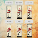 Red Maple Bonsai Tree Japanese Art Skinny Wall Art Framed Canvas Print with Windswept Branches and Red Leaves