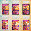Sunset Wagon Wheel, Bold Color Painting, Southwest Wall Art, Framed Canvas Print, Rustic Decor, Western Aesthetic, Extra Wide Art, Gift Idea