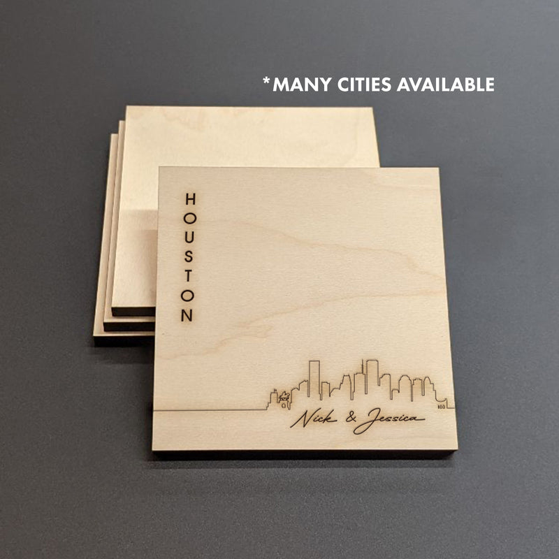 Houston Skyline Wood Coasters