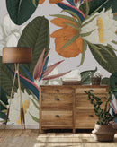 Grey Wallpaper with Green Plants
