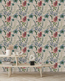 Voguish Beige Floral Wallpaper Fashionable