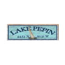 Lake Pepin Sailboat Blue Latitude Longitude | Wall Art Print on Real Wood