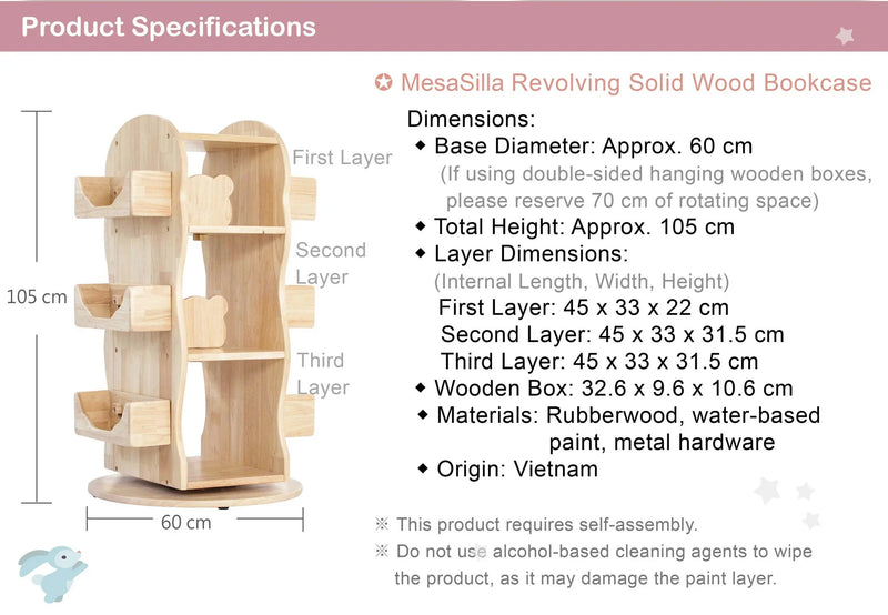 Mesasilla Solid Wood Rotating Bookshelf for Kids - 360 Degree Home Library