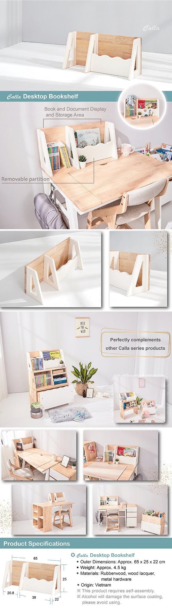 Calla D Desk Bookshelf - Compact Hardwood Organizer for Clutter