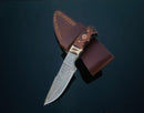 DAMASCUS STEEL FIXED BLADE KNIFE WITH WALNUT & STAG HORN HANDLE HUNTING KNIFE MINI TD-159X