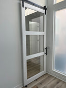 Lucia 2555 Matte White Barn Door with 3 Lites Clear Glass and Black Rail