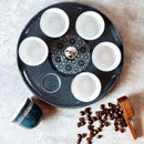 Atheer - Arabic Coffee Cups With Holder - Dark Blue & Silver