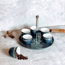 Atheer - Arabic Coffee Cups With Holder - Dark Blue & Silver