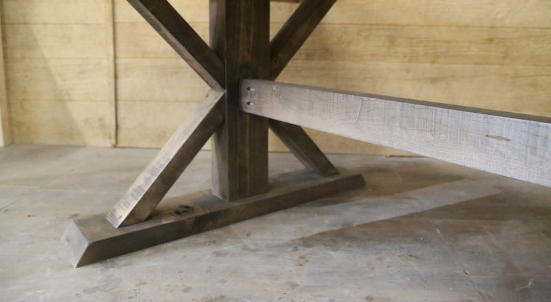 Trestle X Farmhouse Dining Table with Beam