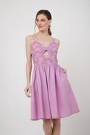 Placement Embroidered Corset Midi Dress with Sweet heart Neckline - XS to 2XL