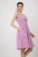 Placement Embroidered Corset Midi Dress with Sweet heart Neckline - XS to 2XL