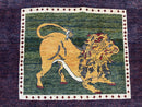 3 X 5 Handmade Rug Zagros Mountain Wool Tribal Rug Lion Purple Green Pictorial