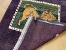 3 X 5 Handmade Rug Zagros Mountain Wool Tribal Rug Lion Purple Green Pictorial