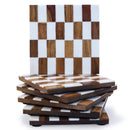 Mascot Hardware Checkered White and Wood Coaster Set of 4
