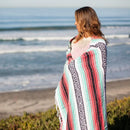 Seafoam Green & Coral Mexican Falsa Blanket