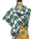 Shades of Blue and Green on White 100% Organic Cotton Plaid Infinity and Blanket Scarves