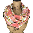 Dusty Salmon Pink, Sage, White and Mustard Yellow Plaid Flannel Infinity or Blanket Scarf