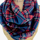 Tartan in Rich Navy, Red, White, Black and Mustard Yellow Plaid Flannel Infinity or Blanket Scarf