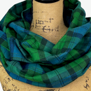 Emerald Green, Deep Blue and Black 100% Organic Cotton Plaid Tartan in Infinity and Blanket Scarves
