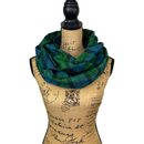 Emerald Green, Deep Blue and Black 100% Organic Cotton Plaid Tartan in Infinity and Blanket Scarves