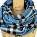 Dusty Blue, Black, White and Tan Plaid Flannel Infinity or Blanket Scarf