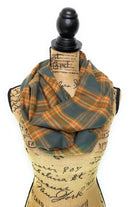 Dusty Deep Teal with Sage and Persimmon Orange Luxe Collection Plaid Infinity and Blanket Scarves