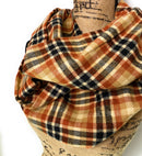 Pumpkin Spice Plaid - Fall Colors of Rusty Orange, Tan, Oatmeal Cream, and Black Plaid Infinity and Blanket Scarves