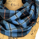 Smoky Blue and Black Plaid with Persimmon and Pale Yellow Accent Luxe Collection Infinity and Blanket Scarves
