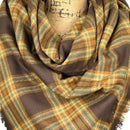Tartan of Dark Brown, Caramel, Cream and Light Teal Blue Luxe Collection Plaid Infinity and Blanket Scarves