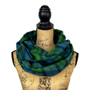 Emerald Green, Deep Blue and Black 100% Organic Cotton Plaid Tartan in Infinity and Blanket Scarves