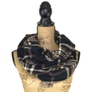 An Autumn Evening Plaid - Deep Rich Tones of Black, Milk Chocolate and Creamy White Plaid Flannel Infinity or Blanket Scarf